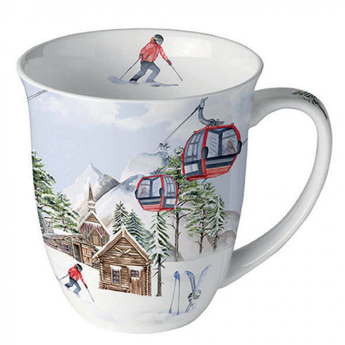 Karácsonyi porcelán bögre 400 ml Ski hut