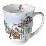 Karácsonyi porcelán bögre 400 ml Ski hut