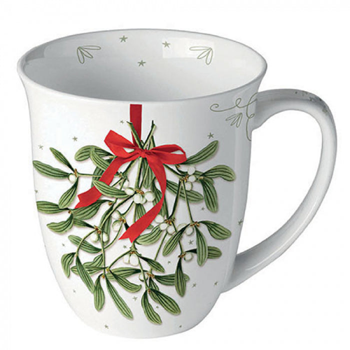 Karácsonyi porcelán bögre 400 ml Mistletoe with bow white