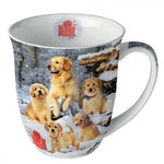 Karácsonyi porcelán bögre 400 ml Golden retriever puppies