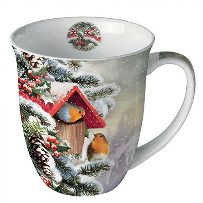 Karácsonyi vörösbegy porcelán bögre 400 ml House with robins