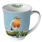 Karácsonyi porcelán bögre 400 ml Robin on branch