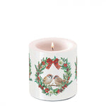 Átvilágítós karácsonyi viasz gyertya kicsi Sparrows in wreath