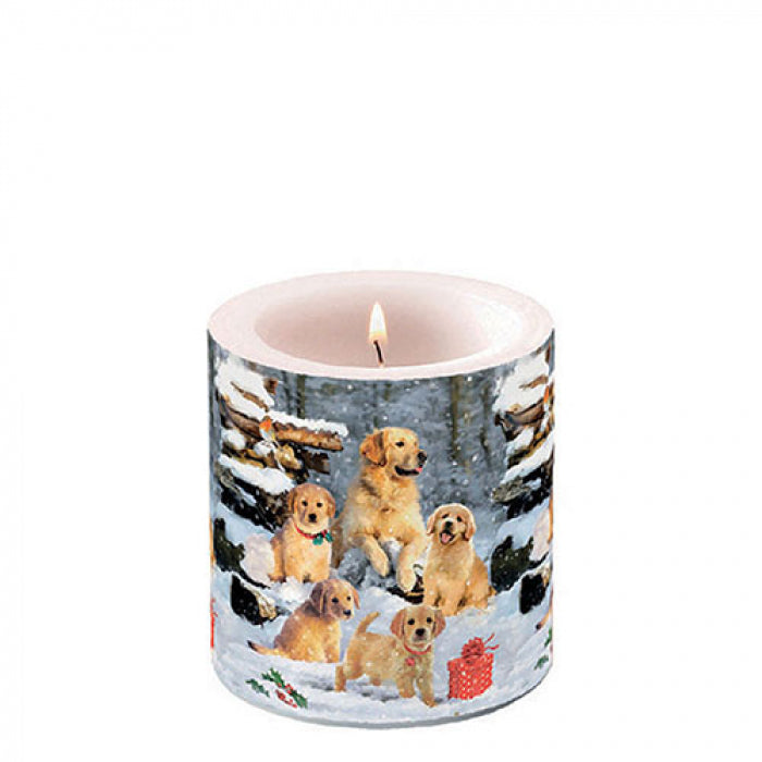 Átvilágítós karácsonyi viasz gyertya kicsi Golden retriever puppies