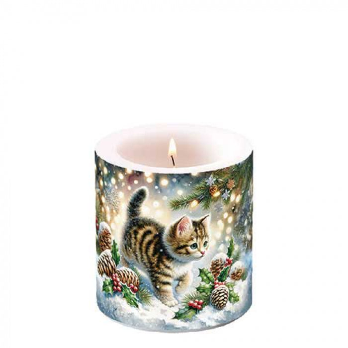 Karácsonyi cicás átvilágítós gyertya 8x7,5 cm Cute cat in the snow