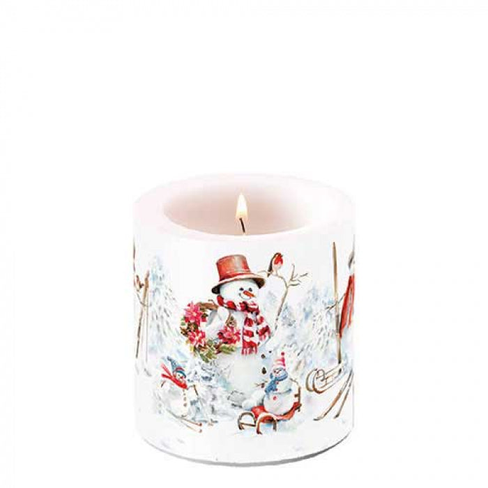 Karácsonyi hóemberes átvilágítós gyertya kicsi Sporty Snowmen
