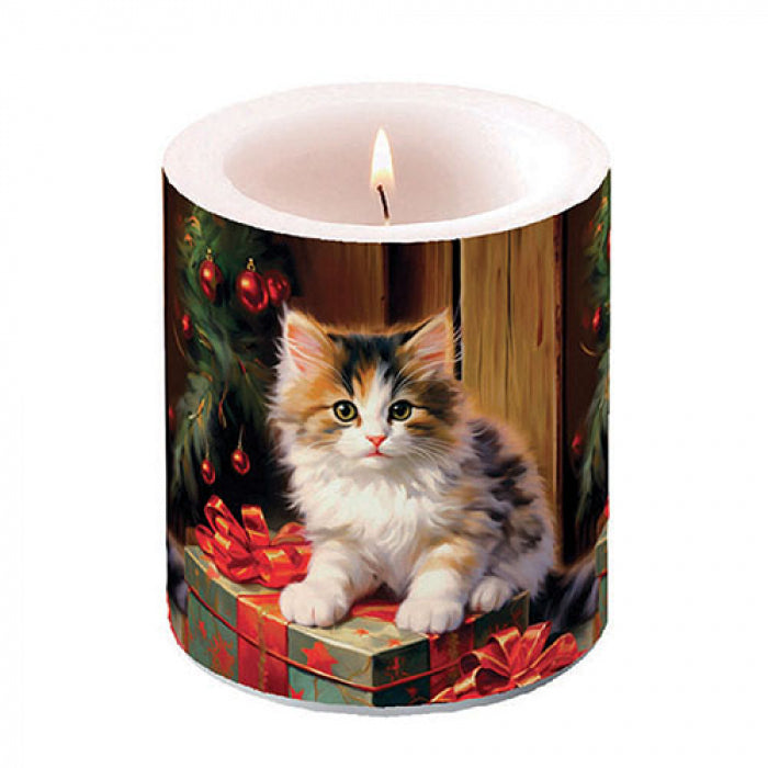 Átvilágítós karácsonyi viasz gyertya cicás Molly