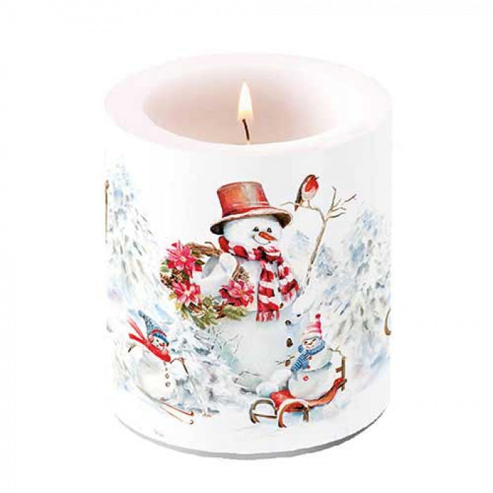 Karácsonyi hóemberes átvilágítós gyertya közepes Sporty Snowmen