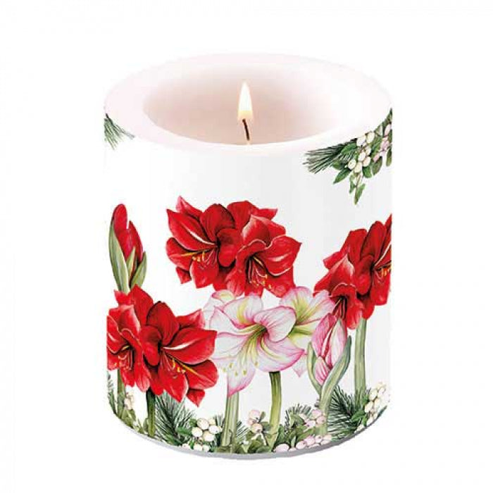 Átvilágítós gyertya 10x10 cm Karácsonyi Amarillisz