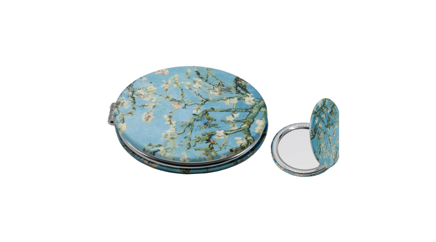 Textilbevonatú zsebtükör 7cm nagyítós tükörrel Van Gogh Mandulavirágzás