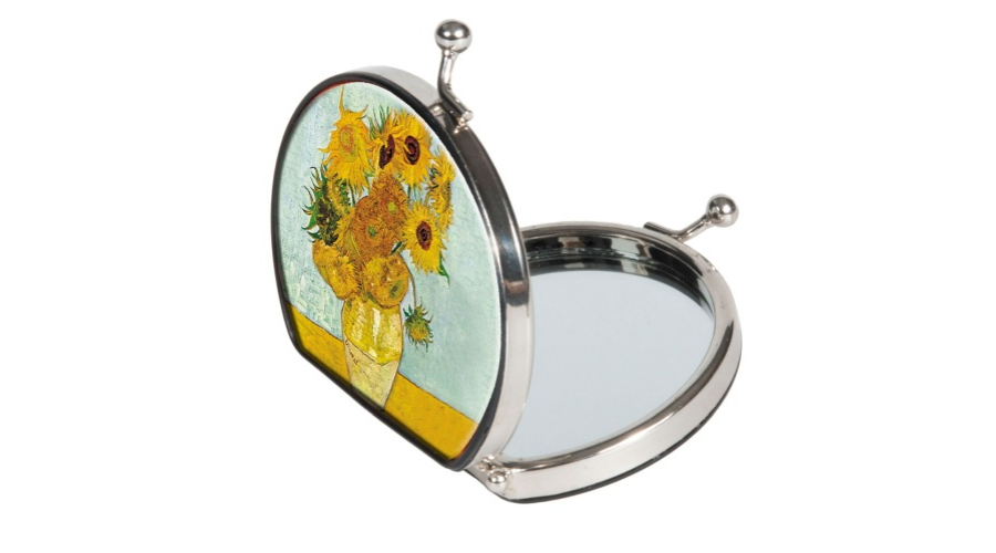 Zsebtükör nagyítós textilbevonatú 7x7,6x2,5cm Van Gogh Sonnenblumen