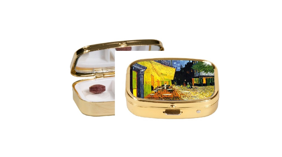 Gyógyszeres fémdoboz 2 fakkos, 5,1x1,8x3,6cm Van Gogh Kávéház éjjel