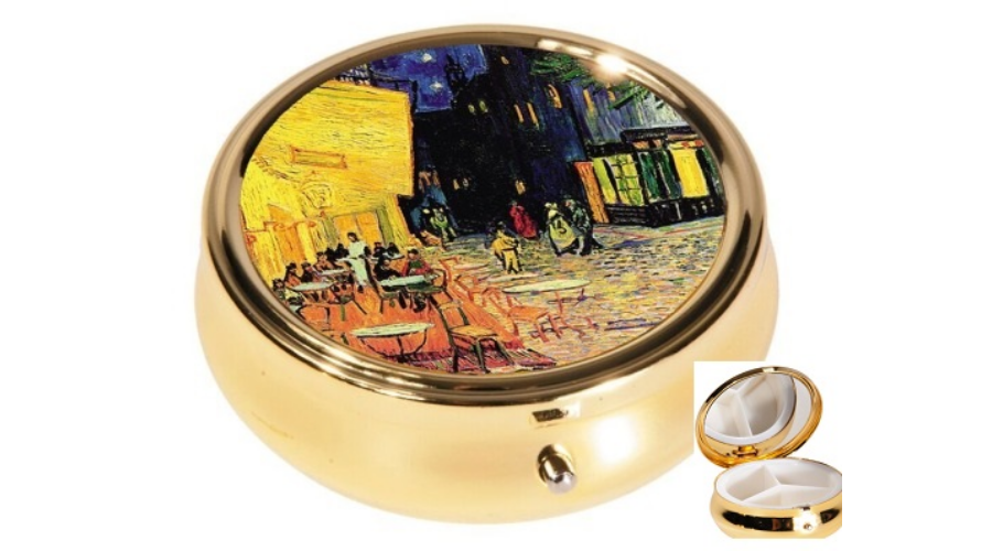 Gyógyszeres fémdoboz 3 fakkos 6x2,1cm Van Gogh Kávéház éjjel