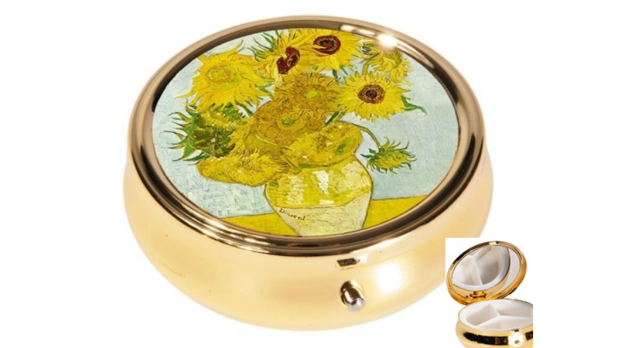 Gyógyszeres fémdoboz 3 fakkos 6x2,1cm Van Gogh Napraforgók