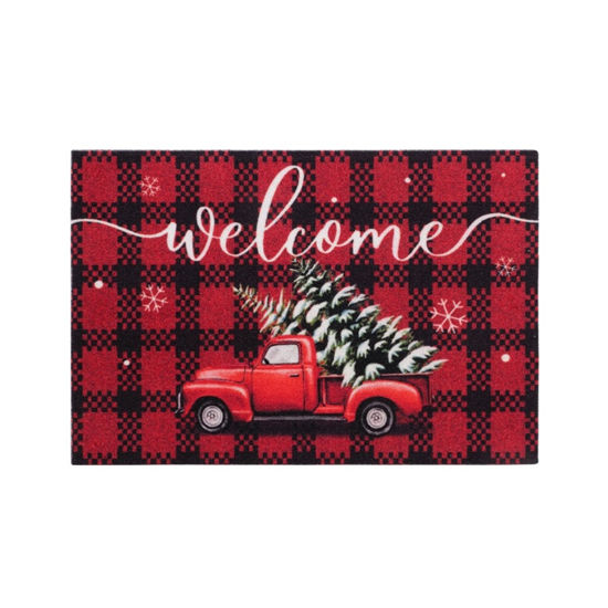 Karácsonyi lábtörlő piros teherautóval Welcome