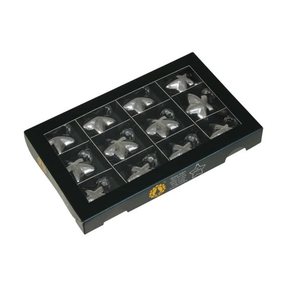 Karácsonyfadísz – csillag 4 cm fényes ezüst (12 db-os szett) – üveg
