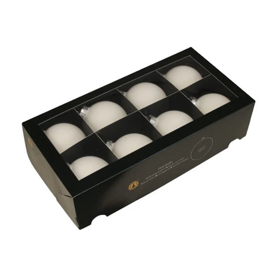 Karácsonyfagömb 8 cm fehér satin (8 db-os szett) – üveg