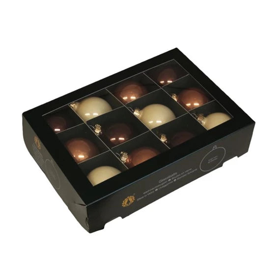 Karácsonyfagömb 5,7 cm natúr opál (12 db-os szett) – krém, bronz, üveg