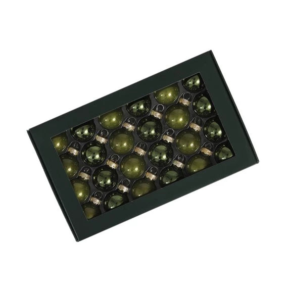 Karácsonyfagömb 2,5 cm fenyőzöld opál (24 db-os szett) – üveg