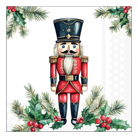 Karácsonyi szalvéta – Wooden nutcracker white, 33x33 cm, 20 db-os