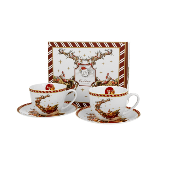 Karácsonyi porcelán csésze aljjal 250 ml 2 személyes dobozban Santa on Sleigh
