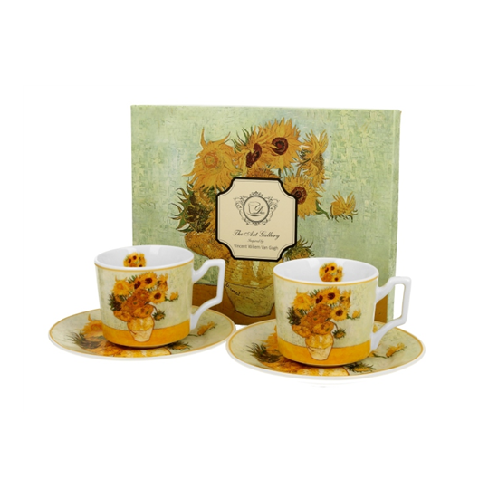 Porcelán két személyes kávés csésze szett Van Gogh Napraforgók 110 ml