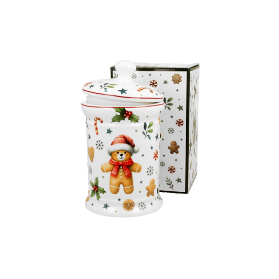 Karácsonyi porcelán mézeskalácsos macis keksztároló 11x19 cm 800 ml dobozban Christmas Cuties