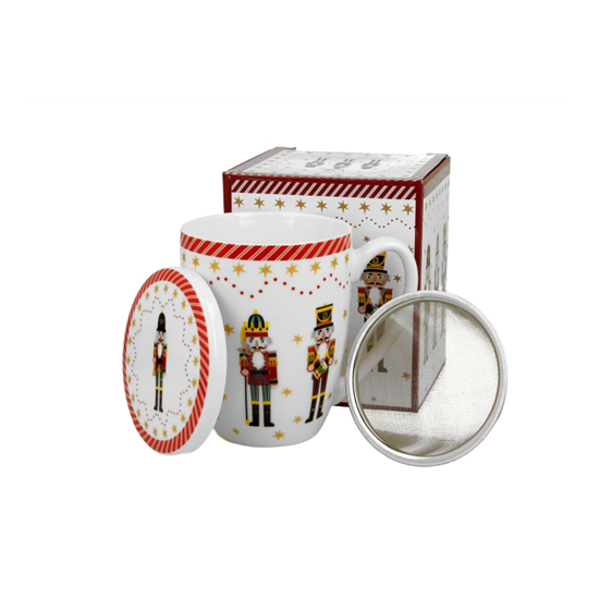 Porcelán diótörős bögre tetővel fémszűrővel 360 ml dobozban Christmas Nutcracker