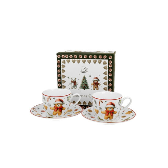 Karácsonyi porcelán mézeskalácsos macis csésze + alj 90 ml 2 személyes dobozban Christmas Cuties