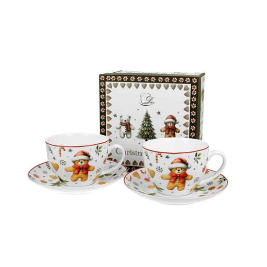 Karácsonyi porcelán mézeskalácsos macis csésze + alj 270 ml 2 személyes dobozban Christmas Cuties
