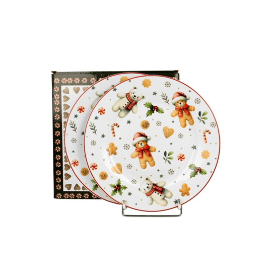 Karácsonyi porcelán mézeskalácsos macis desszertes tányér szett 2db-os 19 cm dobozban Christmas Cuties