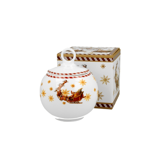Karácsonyi porcelán keksztároló 12 cm 700 ml dobozban Santa on Sleigh