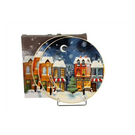 Karácsonyi porcelán desszertes tányér szett 2db-os 19 cm dobozban Christmas City