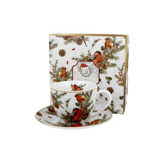Karácsonyi porcelán csésze aljjal 250 ml dobozban Christmas Birds