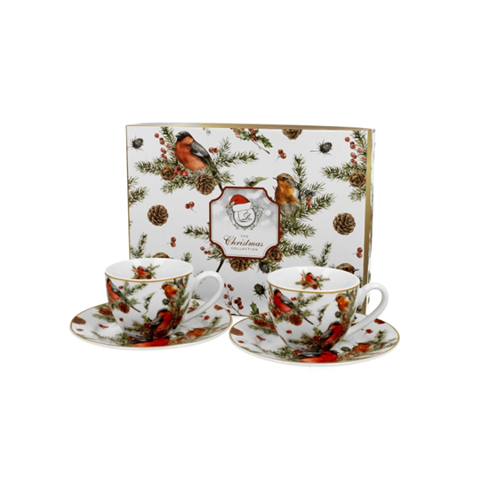 Karácsonyi porcelán csésze aljjal 90 ml 2 személyes dobozban Christmas Birds