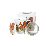Porcelán mókusos bögre tetővel fém szűrővel 400 ml dobozban Squirrel