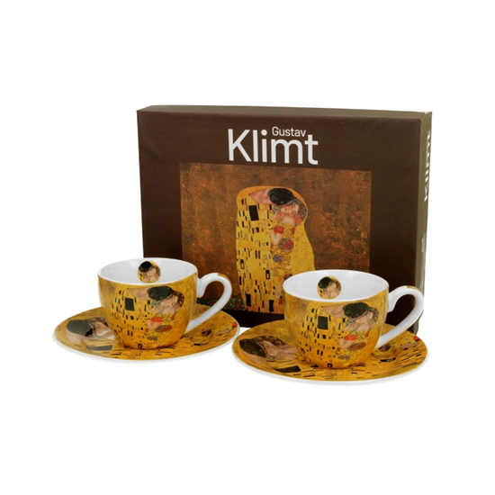 Porcelán csésze aljjal 110 ml 2 személyes dobozban Gustav Klimt A Csók