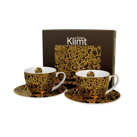 Porcelán csésze aljjal 270 ml 2 személyes dobozban Gustav Klimt Életfa