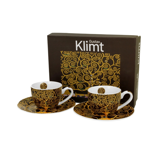 Porcelán csésze aljjal 110 ml 2 személyes dobozban Gustav Klimt Életfa
