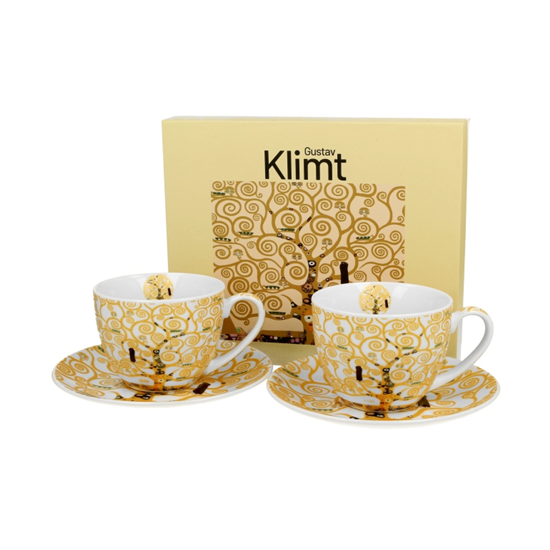 Porcelán csésze aljjal 270 ml 2 személyes dobozban Gustav Klimt Életfa