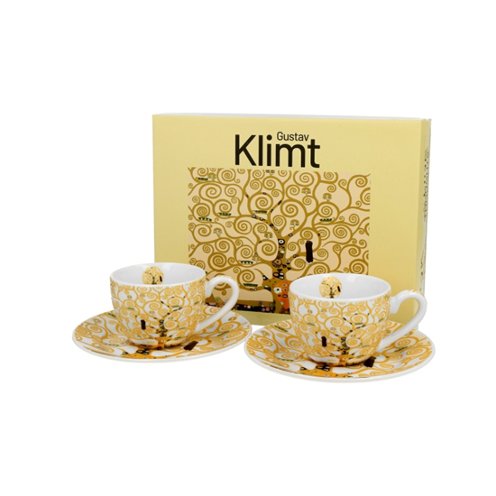 Porcelán csésze aljjal 110 ml 2 személyes dobozban Gustav Klimt Életfa