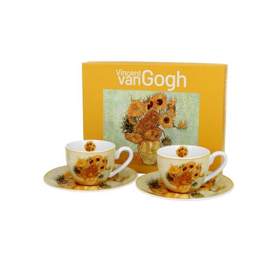 Porcelán csésze aljjal 110 ml 2 személyes dobozban Van Gogh Napraforgók