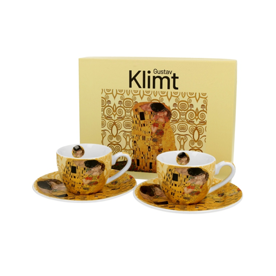 Porcelán csésze aljjal 110 ml 2 személyes dobozban Gustav Klimt A Csók