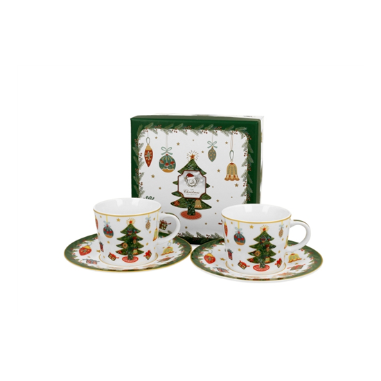Karácsonyi porcelán csésze aljjal 90 ml 2 személyes dobozban Around Christmas Tree