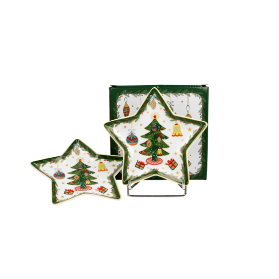 Karácsonyi porcelán csillag alakú tányér szett 2db-os 15x1 5 cm dobozban Around Christmas Tree