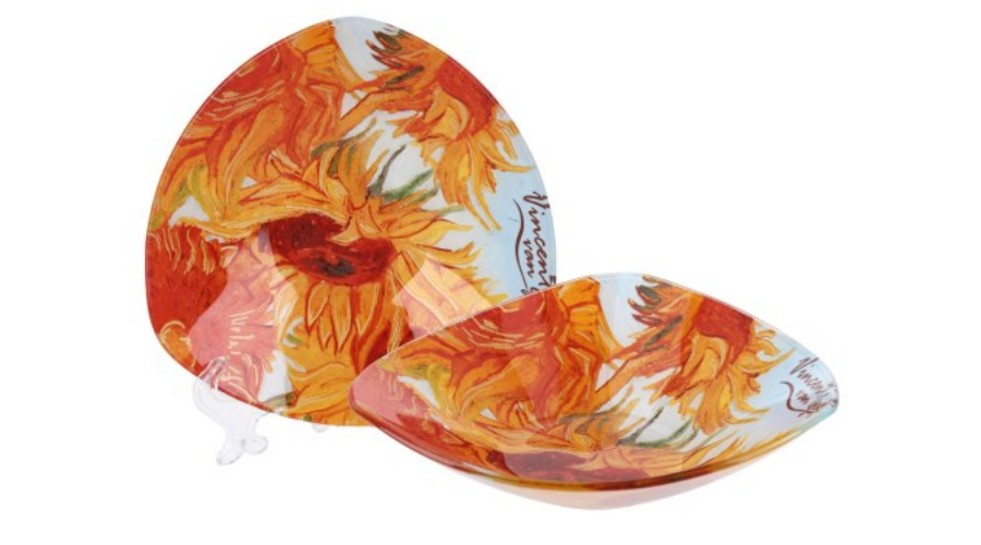 Üvegtányér háromszögű,17x17cm Van Gogh Napraforgók