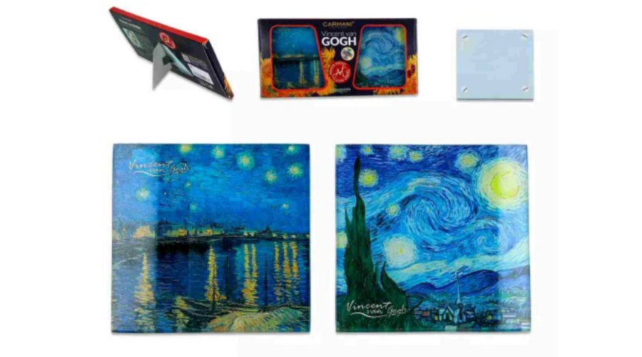 Üveg poháralátét 2db-os szett, 10,5x10,5cm Van Gogh Csillagos éj/Rhone folyó felett