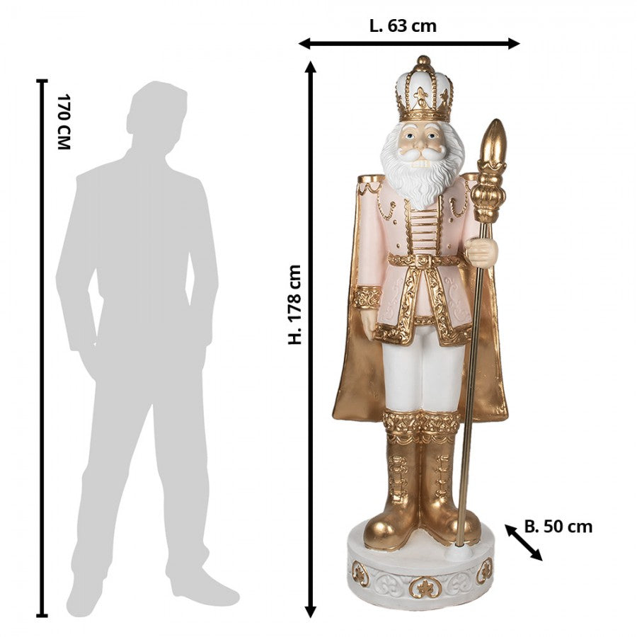 Nagyméretű karácsonyi diótörő figura rózsaszín arany színű 63x50x178 cm