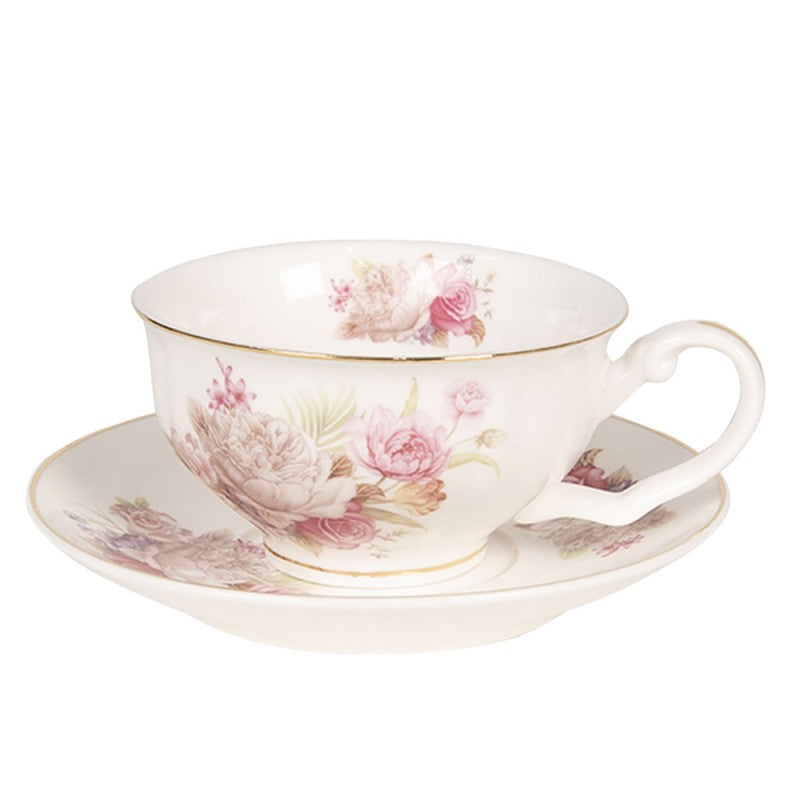 Vintage rózsa virágos porcelán csésze Clayre Eef