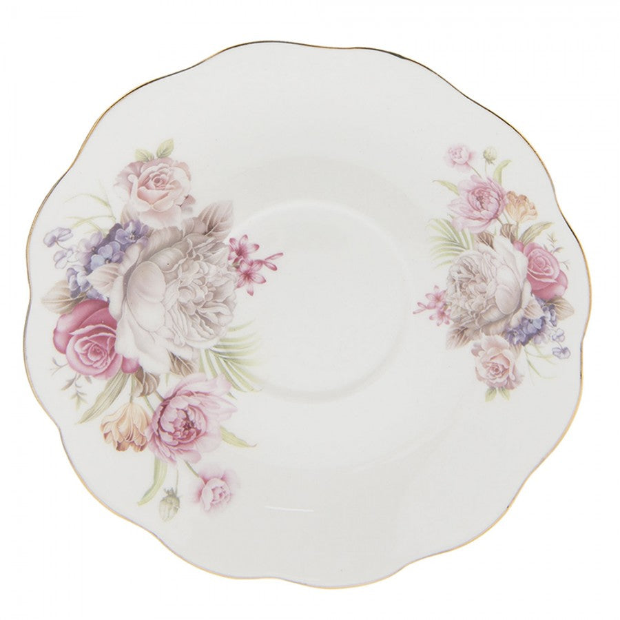 Vintage rózsaszín virágos fehér porcelán csésze Clayre Eef